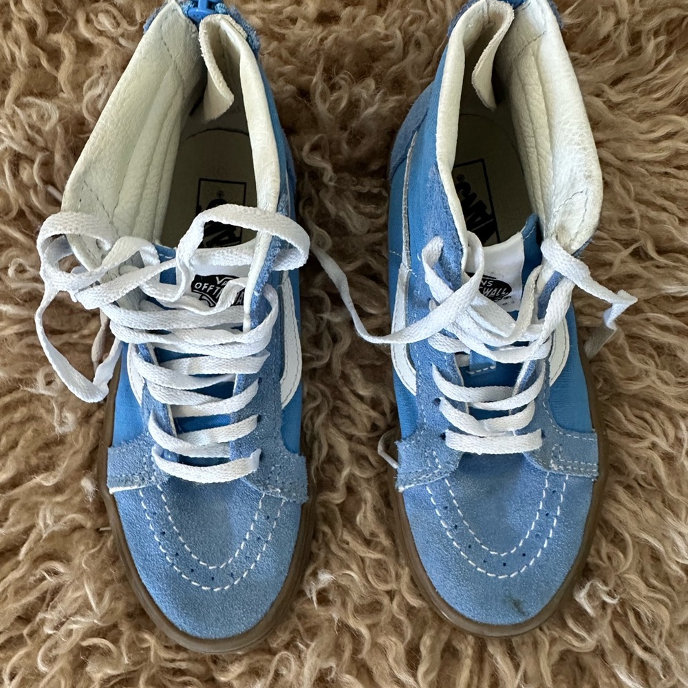 Vans Blue and White Sk8Highs with Suede Upper and rubber gum sole